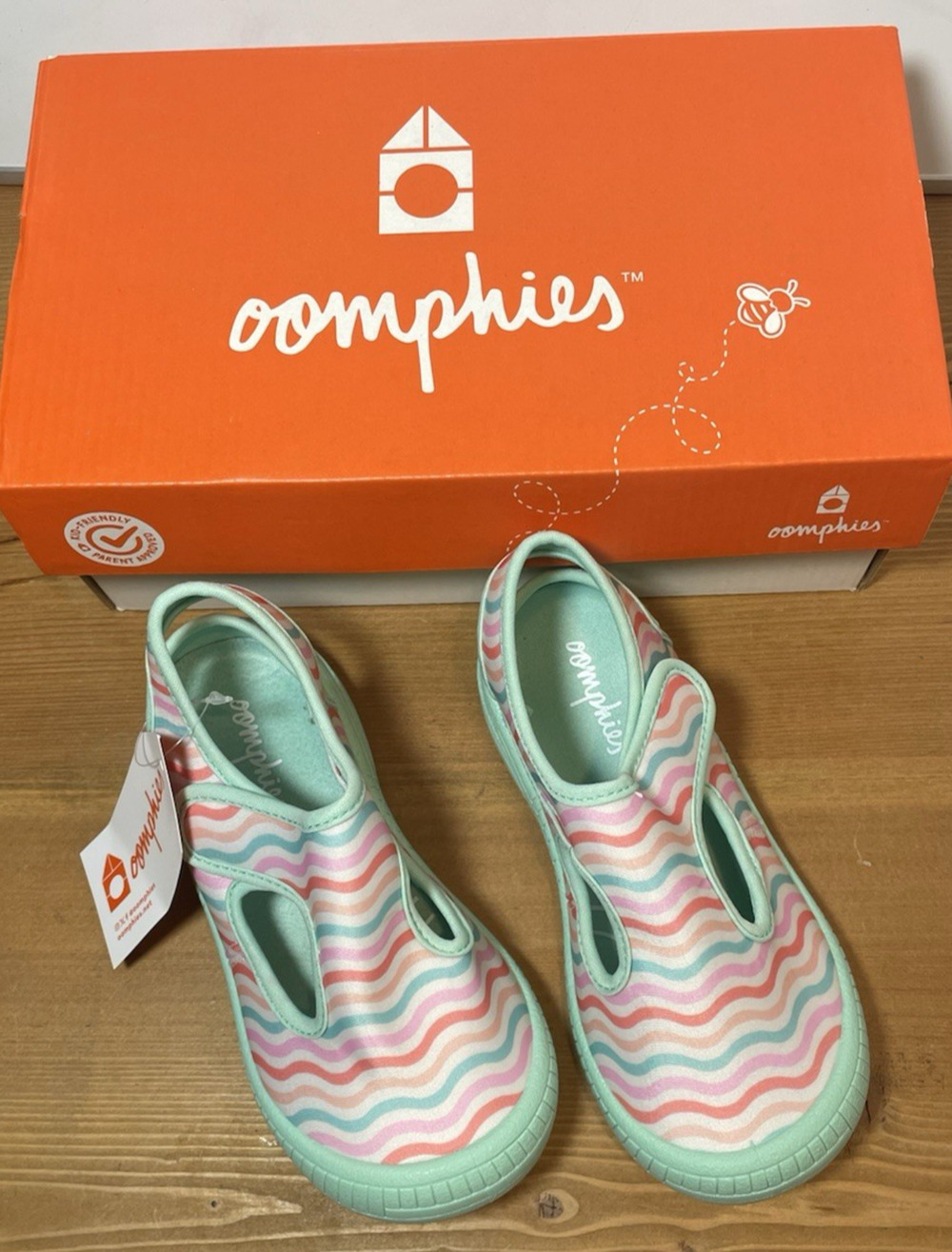 Oomphies Splash Girls Water Sandals Slip on Size 12 Youth Mint/Multicolored NEW
